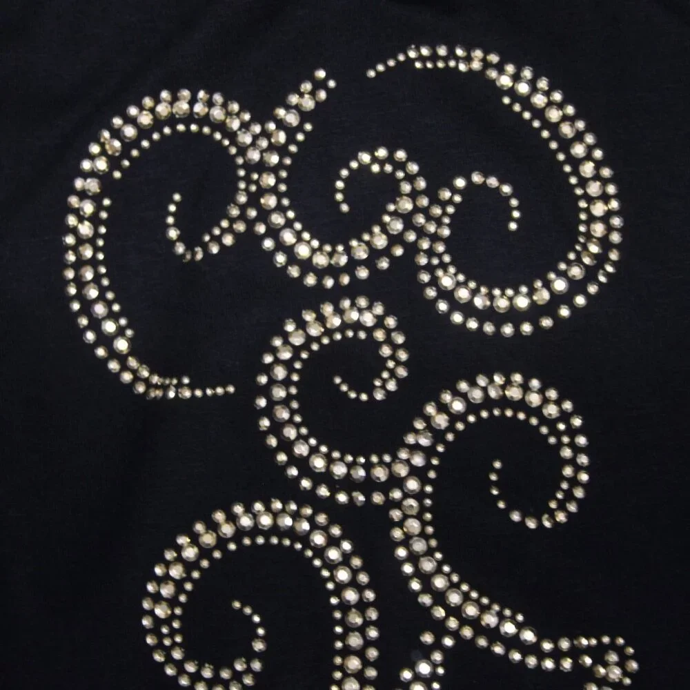 Mode Lia Legging Pant Sz L x 29 Black Gold Embellishment Swirls Rayon Leggings - Picture 12 of 12